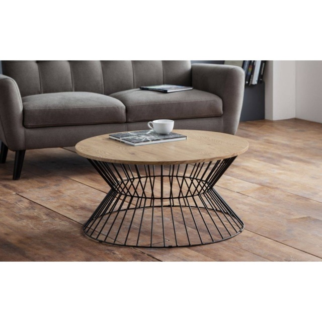 Julian Bowen Jersey Round Wire Coffee Table - Euro Oak - image 1