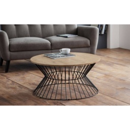 Julian Bowen Jersey Round Wire Coffee Table - Euro Oak - thumbnail 1