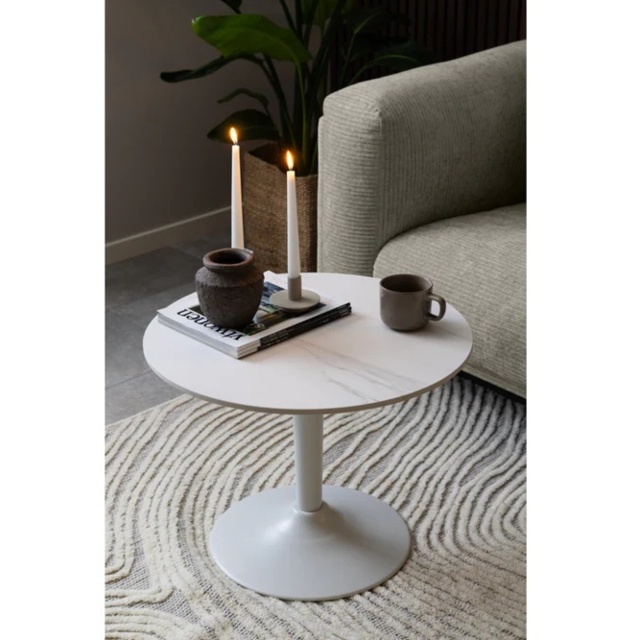 Malta Ceramic Round Coffee Table - White - 60cm Diameter - image 1