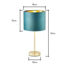 BHS Velvet Table Lamp - Teal/Brass - thumbnail 3
