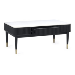 Julian Bowen Louis Rectangular Fluted Stone Top Coffee Table With 2 Drawers - Black - thumbnail 2