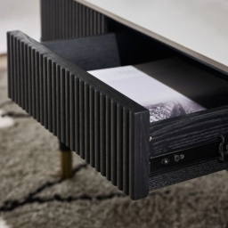 Julian Bowen Louis Rectangular Fluted Stone Top Coffee Table With 2 Drawers - Black - thumbnail 7