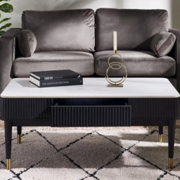 Julian Bowen Louis Rectangular Fluted Stone Top Coffee Table With 2 Drawers - Black - thumbnail 1