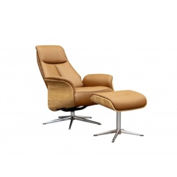 G Plan Skara Manual Recliner Chair and Stool Set - Fabric Grade B - Light Wood - Black Base - thumbnail 4