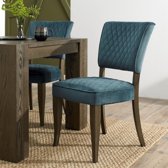 Winnipeg Fumed Oak Dining Chair Pair With Diamond Stitched Seat/Back - Rust Velluto Velvet - image 1