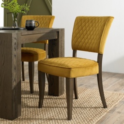 Winnipeg Fumed Oak Dining Chair Pair With Diamond Stitched Seat/Back - Rust Velluto Velvet - thumbnail 3