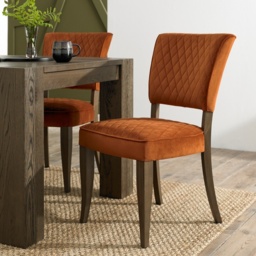 Winnipeg Fumed Oak Dining Chair Pair With Diamond Stitched Seat/Back - Rust Velluto Velvet - thumbnail 4