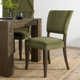 Winnipeg Fumed Oak Dining Chair Pair With Diamond Stitched Seat/Back - Rust Velluto Velvet - thumbnail 2