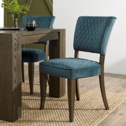Winnipeg Fumed Oak Dining Chair Pair With Diamond Stitched Seat/Back - Rust Velluto Velvet