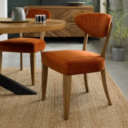 Winnipeg Rustic Oak Upholstered Dining Chair Pair With Gently Flared Backs - Azure Velluto Velvet - thumbnail 4