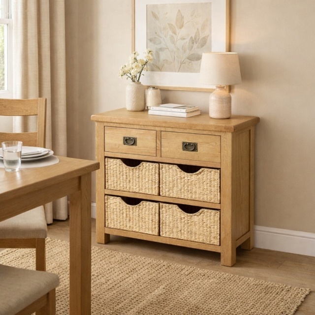 Ascot Rustic Oak Small Sideboard With Baskets - image 1