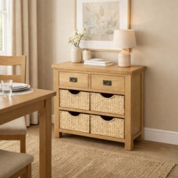 Ascot Rustic Oak Small Sideboard With Baskets