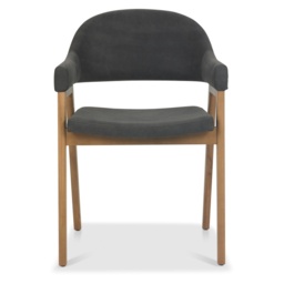 Brandon Rustic Oak Upholstered Arm Chair Pair - Dark Grey Fabric - thumbnail 3