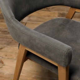 Brandon Rustic Oak Upholstered Arm Chair Pair - Dark Grey Fabric - thumbnail 2