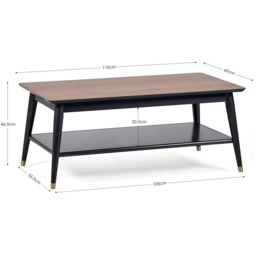 Julian Bowen Findlay Rectangular Coffee With Shelf - Walnut and Black - thumbnail 2