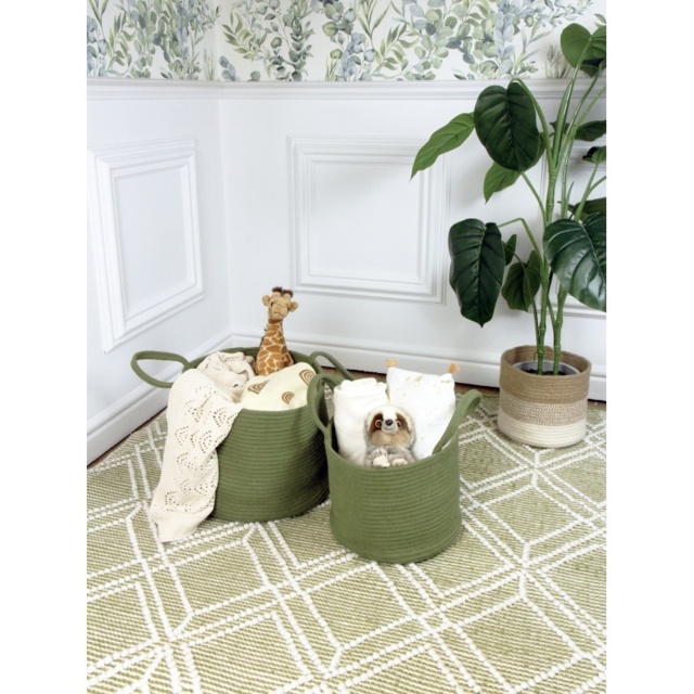 Esselle Beckton Set Of 2 100 Cotton Baskets - Olive - image 1