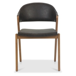 Brandon Rustic Oak Upholstered Chair Pair - Old West Vintage Bonded Leather - thumbnail 3