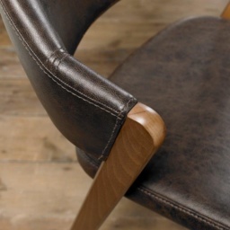 Brandon Rustic Oak Upholstered Chair Pair - Old West Vintage Bonded Leather - thumbnail 2