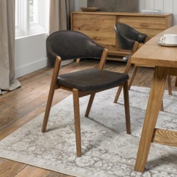 Brandon Rustic Oak Upholstered Chair Pair - Old West Vintage Bonded Leather - thumbnail 1