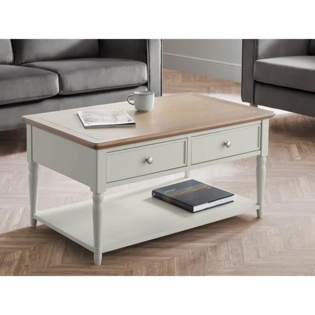 Julian Bowen Provence Rectangular 2 Drawer Coffee Table - Grey/Limed Oak - image 1
