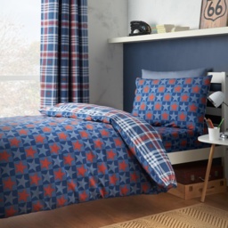 Catherine Lansfield Stars and Check Duvet Set - Blue and Red - Double - thumbnail 4