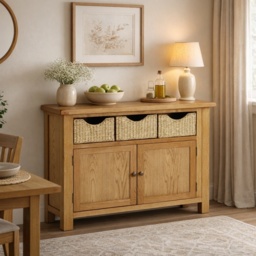 Ascot Rustic Oak Sideboard With Baskets - thumbnail 1