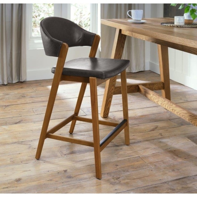 Brandon Rustic Oak Upholstered Bar Stool - Old West Vintage - image 1