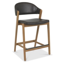 Brandon Rustic Oak Upholstered Bar Stool - Old West Vintage - thumbnail 2