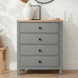 Haven Grey Painted Chest of Drawers 4 Drawer - Oak Top - thumbnail 2