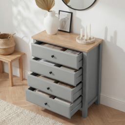 Haven Grey Painted Chest of Drawers 4 Drawer - Oak Top - thumbnail 3