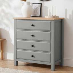 Haven Grey Painted Chest of Drawers 4 Drawer - Oak Top - thumbnail 1