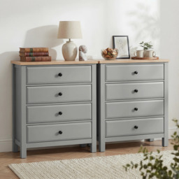 Haven Grey Painted Chest of Drawers 4 Drawer - Oak Top - thumbnail 5