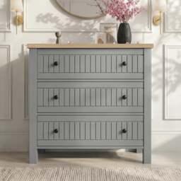 Linra Grey Painted 3 Drawer Chest of Drawers with Oak Top - thumbnail 2