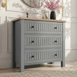 Linra Grey Painted 3 Drawer Chest of Drawers with Oak Top - thumbnail 1
