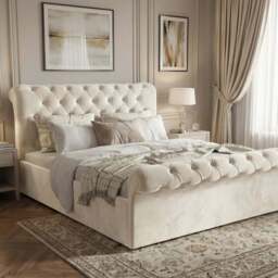 Chesterfield Velvet Ottoman Storage Bed King Beige