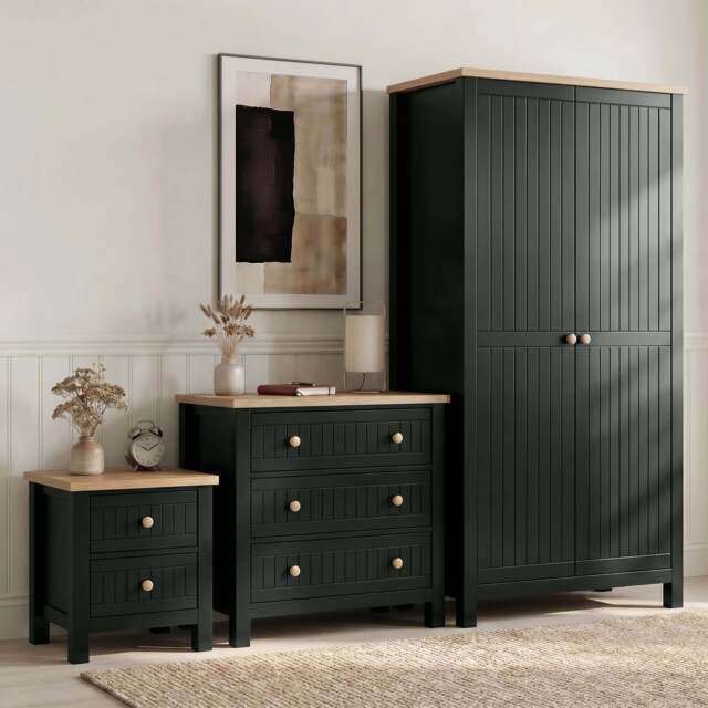 Linra Black Painted 3 Piece Bedroom Furniture Set - Oak Top - image 1