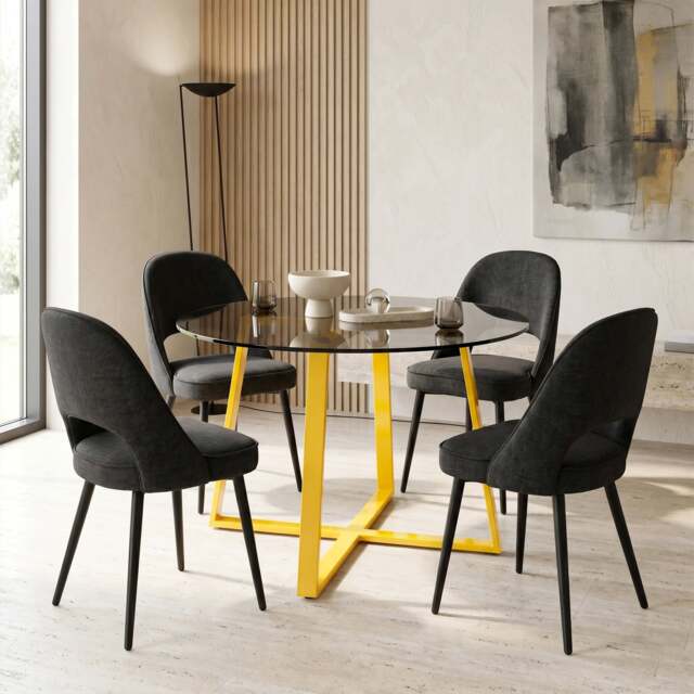 Kyvon Tinted Glass Round Dining Table Set with 4 Chairs - image 1