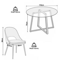 Kyvon Tinted Glass Round Dining Table Set with 4 Chairs - thumbnail 3