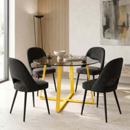 Kyvon Tinted Glass Round Dining Table Set with 4 Chairs - thumbnail 1