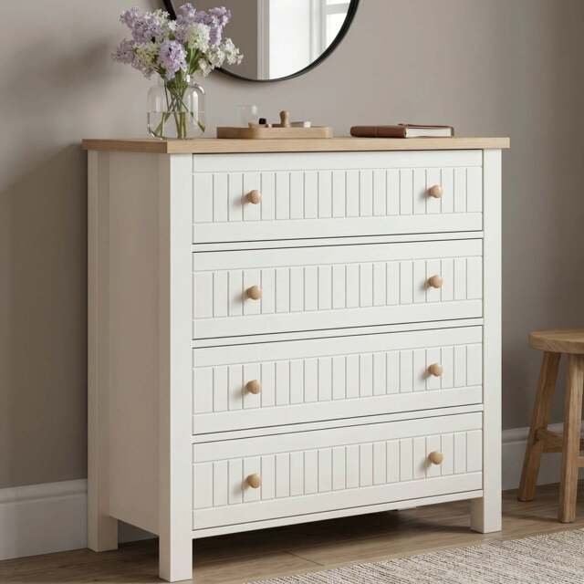 Linra White Painted 4 Chest of Drawers - Bedroom Drawers - image 1