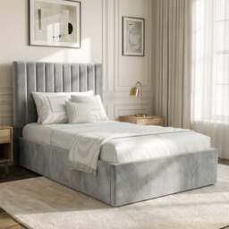 Vertical Single Ottoman Storage Bed Light Grey Velvet