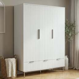 Fluted 3 Door Wardrobe With Drawers and Shelves Painted Finish - thumbnail 1