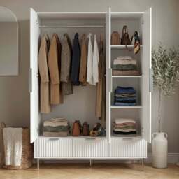 Fluted 3 Door Wardrobe With Drawers and Shelves Painted Finish - thumbnail 3