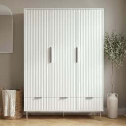 Fluted 3 Door Wardrobe With Drawers and Shelves Painted Finish - thumbnail 2