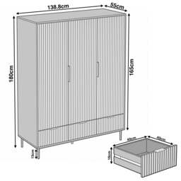 Fluted 3 Door Wardrobe With Drawers and Shelves Painted Finish - thumbnail 4