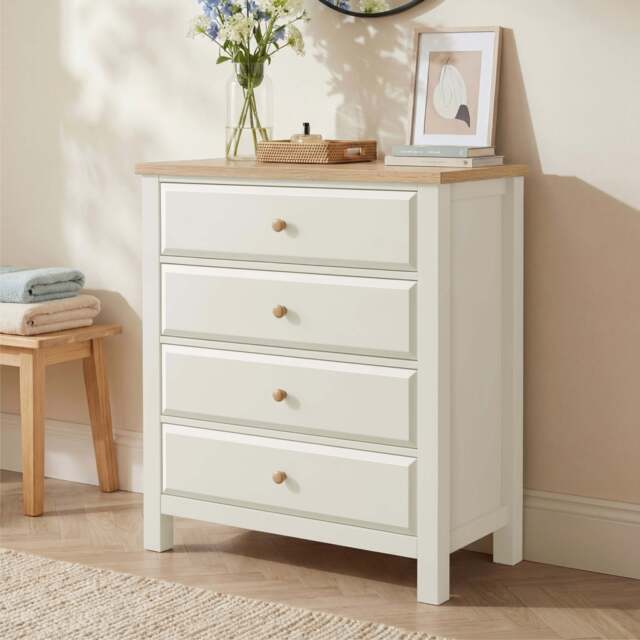 Haven White Painted Chest of Drawers 4 Drawer - Oak Top - image 1