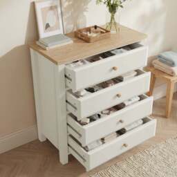 Haven White Painted Chest of Drawers 4 Drawer - Oak Top - thumbnail 3