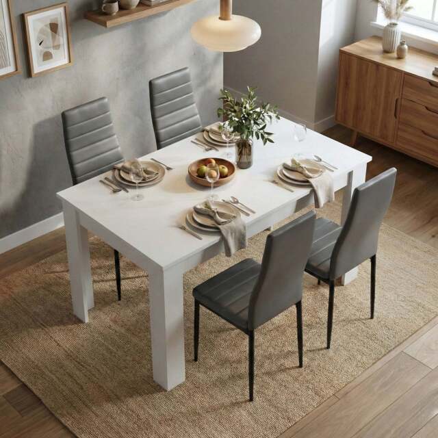 White 4-6 Seater Dining Table and Chairs Set - 4 Seater