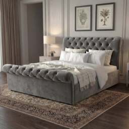 Chesterfield Velvet Ottoman Storage Bed King Grey - thumbnail 6