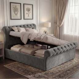 Chesterfield Velvet Ottoman Storage Bed King Grey - thumbnail 2